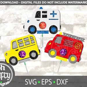 Porte-sucette de Pâques svg, lot de svg 3D, camion de pompiers, ambulance, svg d'autobus scolaire, porte-sucette cutfile, porte-bonbons svg, fichier papercut