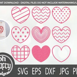Heart svg bundle, patterned heart svg, heart svg file, heart cut file, valentines day svg, love svg, valentine svg, digital download