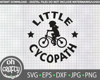 Little cycopath svg, girl on bike svg file, child riding bike design, girl cyclist png, kid on bike silhouette, tshirt svg, digital download