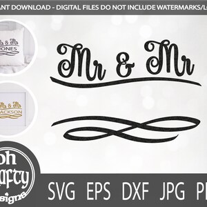 Mr e Mr swoosh monograma svg, arquivo de corte svg de monograma dividido de casal, arquivo de corte Mr & Mr, recém-casados svg, arquivo svg de casamento, arquivos para impressão