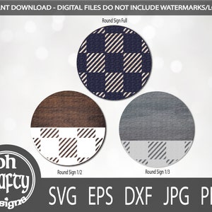 Round wood sign svg, buffalo plaid pattern svg cut file, wood sign background  svg, round sign png, farmhouse design, door hanger svg