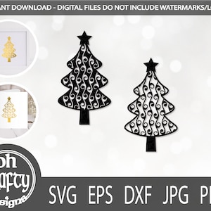 Swirly christmas tree svg, christmas tree papercut, tree and star clip art, xmas tree png, swirl pattern,  christmas tree image, dxf, eps
