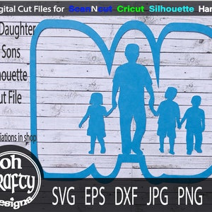 dad silhouette svg, children silhouette svg, family silhouette svg, father children clipart, fathers day cut file, dad birthday svg, dad svg