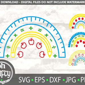 School teacher rainbow svg, Rainbow bundle, Pencil ruler apple svg, teacher appreciation svg, Back to School, favorite teacher, cut file