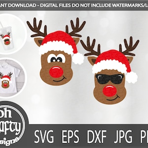 Grappige Rudolf het Rendier SVG, cool rendier met zonnebril SVG, rode neus Rendier SVG, cricut Kerstmis, printbestanden, gesneden bestanden, kerstmuts