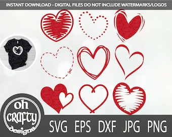 Heart svg bundle, hand drawn heart svg, doodle heart svg file, heart cut file, valentines day svg, love svg, valentine svg, digital download