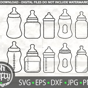 Pacchetto SVG biberon, bottiglia per il latte in formato SVG, biberon in formato SVG, contorni del biberon, file di taglio, SVG neonato, ClipArt per biberon, dxf, png