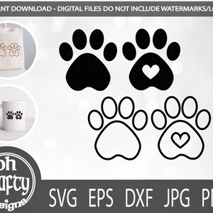 Paw Print heart svg, Dog Paw Print svg, Cat Paw Print svg, Animal Paw Print Svg, pet paw print svg, silhouette d'impression de patte, contour d'impression de patte
