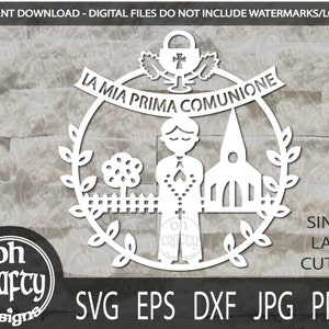 La mia prima Comunione svg, fichier svg prima comunione, priant boyl svg, premier fichier de coupe de sainte communion, modèle papercut, téléchargement numérique