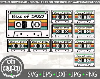 40th Birthday SVG, Best Of 1980, Cassette Tape svg, 40 years old, Born in 1984, 80s nostalgia, Cut File, Cricut, Silhouette, Png Svg Dxf Eps