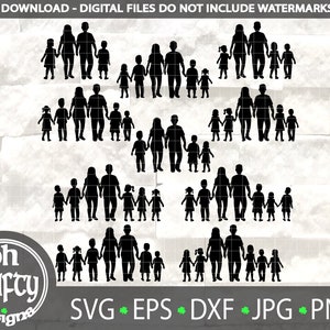 Famille silhouette svg bundle, Parents enfants svg, mère père enfants svg, maman papa enfants silhouettes, garçons et filles svg, fils filles svg
