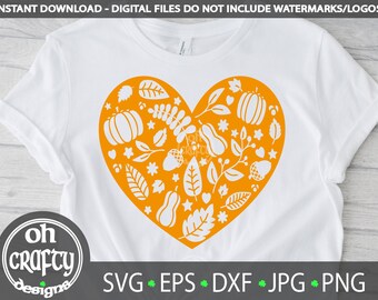 Autumn heart svg, Fall cutfile, pumpkin gourd berries acorn, fall leaves, heart cut out, fall tshirt design, Cricut svg, fall png, elements