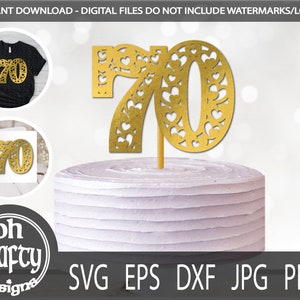 corazón lleno 70 svg, número 70 svg, 70 cumpleaños svg, setenta svg, archivo de corte de aniversario, 70 cake topper svg, septuagésimo cumpleaños papercut
