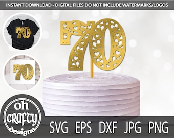 heart filled 70 svg, number 70 svg, 70th birthday svg, seventy svg, anniversary cut file, 70 cake topper svg, seventieth birthday papercut
