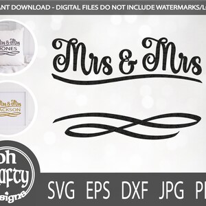 Sra e Sra swoosh monograma svg, arquivo de corte svg de monograma dividido de casal, arquivo de corte Sra e Sra, recém-casados svg, arquivo svg de casamento, arquivos para impressão