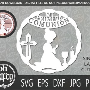 Mi Primera Kommunion svg, Mädchen Kommunion svg, Primera Kommunion svg, Mädchen betenden svg, Kommunion cutfile, Scherenschnitt Vorlage, digitaler download