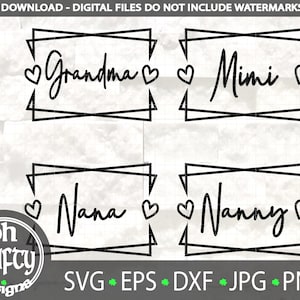 marco del corazón svg, abuela svg, Nana svg, niñera svg, Mimi svg, día de las madres svg, cumpleaños de la abuela svg, archivos de sublimación, archivos png jpg dxf