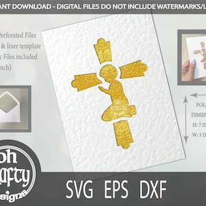Garçon priant carte svg, insérer des fichiers svg de carte, croix svg, cricut joie carte svg, insérer carte svg, modèle de carte cricut, fichier de coupe de carte à la main