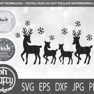 Familia de ciervos svg, familia navidad svg, pijamas de Navidad svg, linda familia de ciervos png, silueta de reno, archivos cortados de reno, familia de renos