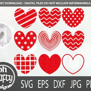 Heart svg bundle, patterned heart svg, heart svg file, heart silhouette, valentines day svg, love svg, valentine svg, digital download