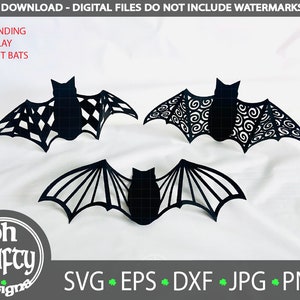 Bat svg bundle, décor de chauve-souris 3D, chauve-souris à ligne tourbillonnante, papier de chauve-souris à motif découpé, décoration de fête d'Halloween, découpe de chauve-souris, clip art de chauves-souris vampires