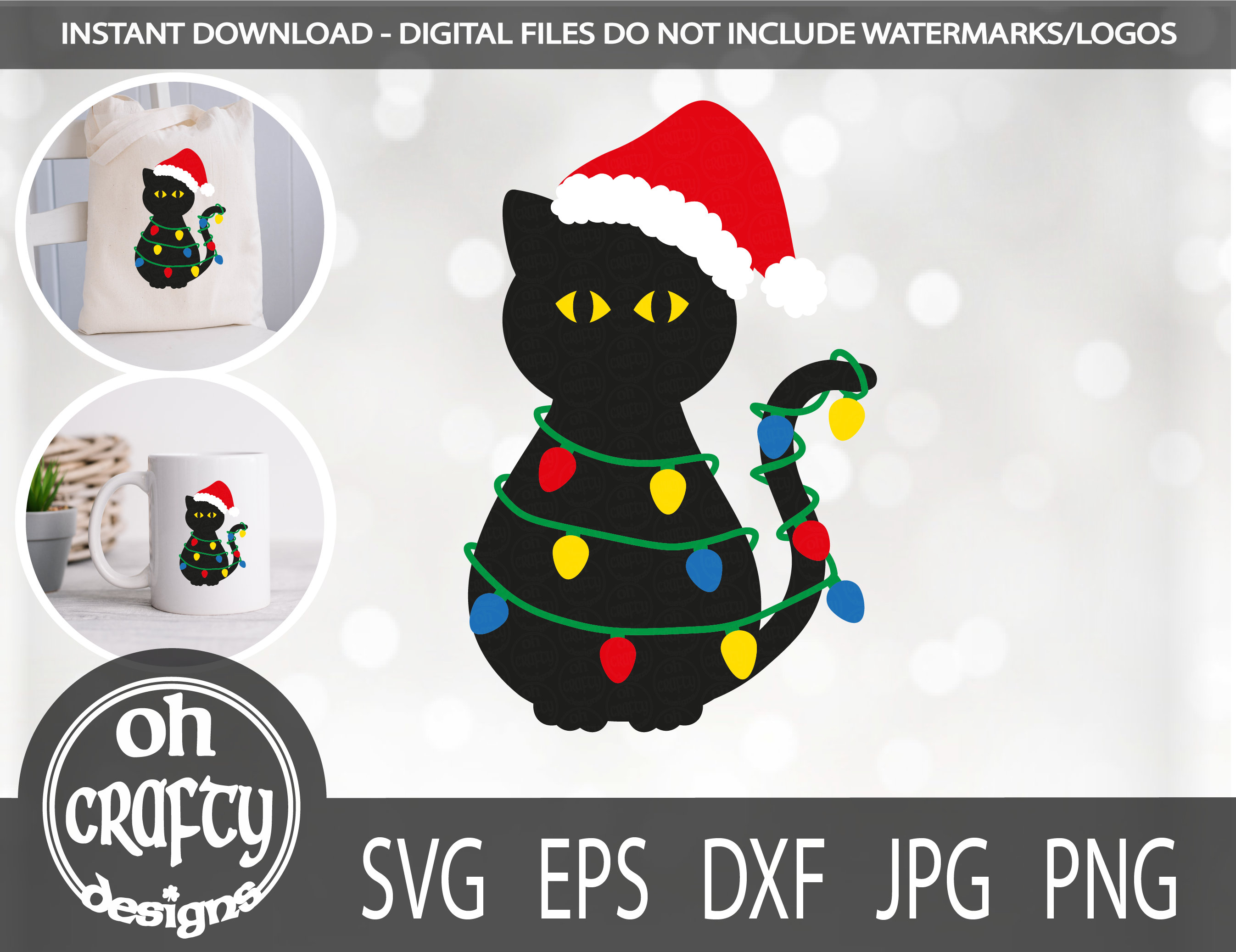 Christmas Cat Svg File, Cat Santa Hat Svg, Black Cat Cut File, Meowy ...