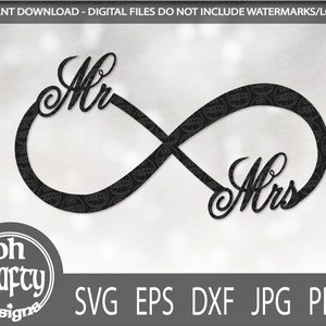 Mr et Mrs Infinity svg, fichier de coupe svg infini, fichier de coupe Mr & Mrs, papercut de mariage, modèle de topper de gâteau de mariage, fichier svg de mariage