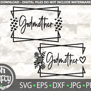 Marco de madrina svg, marco de corazón svg, marco floral svg, padrinos svg, bautismo, bautizo, plantilla de corte de papel, diseño de madrina, dxf, eps
