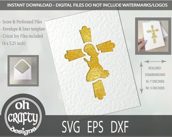Girl Praying Card svg, Communion card svg file, Cross svg, cricut joy card svg, insert card svg, cricut card template, handmade card cutfile