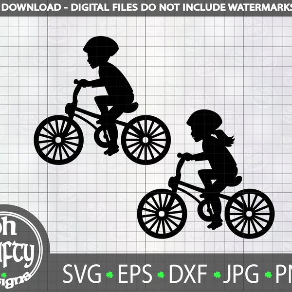 Boy riding bike svg, girl on bike svg file, child cycling design, little cyclist png, kid on bike silhouette, tshirt svg, digital download