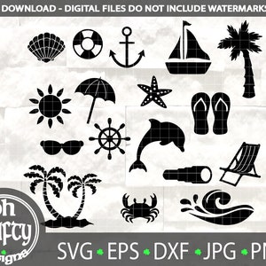 Segeln Bundle svg, Strand Bundle svg, Küsten svg, Sommer Bundle svg, Boot, Delfin, Anker svg, Sommer Elemente, Yacht svg, tropische Insel
