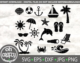 Sailing bundle svg, Beach bundle svg, Coastal svg, Summer bundle svg, boat, dolphin, anchor svg, summer elements, yacht svg, Tropical island
