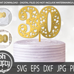 Herz gefüllt 30 svg, Zahl 30 svg, 30 Geburtstag svg, dreißig svg, 30 geschnitten Datei, 30 Cake Topper svg, dreißigster Geburtstag svg, Papierschnitt svg