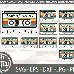 50e verjaardag SVG, beste van 1970, cassette tape SVG, 50 jaar oud, geboren in 1974, jaren '70 nostalgie, cut-bestand, Cricut, silhouet, PNG SVG DXF EPS