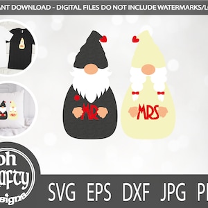 Noiva e noivo gnome svg, mr & mrs gnome svg file, gnome casal png, casamento svg, arquivo de corte de casamento, cute gonk svg, arquivo para impressão