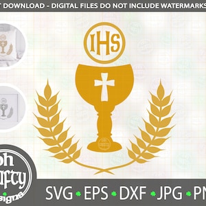 Communion calice svg, calice coupe svg, eucharistie svg, IHS svg, baptême svg, première communion cutfile, christian svg, svg religieux