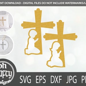 Boy praying svg, praying girl svg, cross svg file, baptism svg, christening svg, confirmation svg, cross paper cut file, communion svg