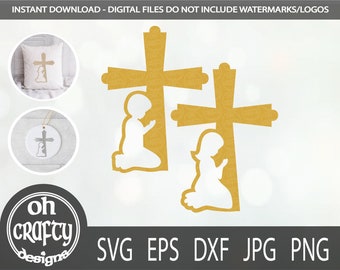 Boy praying svg, praying girl svg, cross svg file, baptism svg, christening svg, confirmation svg, cross paper cut file, communion svg