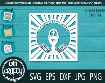 first holy Communion svg, first communion cut file, communion frame svg, communion chalice design, dxf, png, jpg, eps files