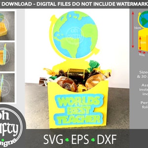 Welten beste Lehrer svg, Lehrer Geschenk svg, Geschenk Box Vorlage, behandeln Box cutfile, 3d Papercut Datei, Geburtstag Box Vorlage, digitaler download