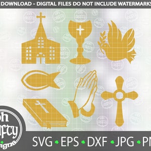 Bundle svg chrétien, Bundle svg catholique, fichier svg religieux, symboles catholiques, clipart chrétien, église, calice, colombe, bible, prier svg