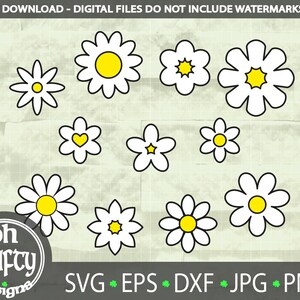 Daisy Svg Bundle, layered svg, cartoon daisies, floral svg, spring flowers, Clip art, Cut files, Vector, Spring Summer Svg, daisies png