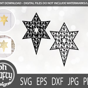 christmas star svg, christmas star papercut, patterned xmas star svg, xmas star clip art, swirl pattern template,  digital download
