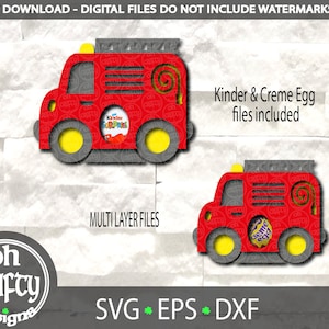 Porte-œufs svg, camion de pompier svg, porte-œufs cutfile, porte-bonbons svg, porte-œufs kinder svg, porte-œufs à la crème svg, modèle de découpe de papier