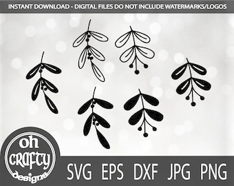 Christmas mistletoe svg, mistletoe svg file, hand drawn svg, mistletoe clip art, mistletoe silhouette, mistletoe outline, mistletoe png