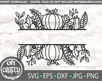Fall split monogram svg, Pumpkin monogram svg file, Autumn boarder, Gourd Berries, Acorn, fall leaves outline, Fall wedding svg, Cricut svg