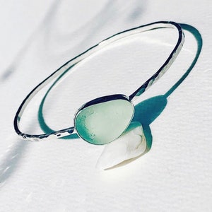 Sea glass bangle, sea glass bracelet, sterling silver bangle, handmade jewelry, vegan gifts ethical gift, recycled silver jewelry