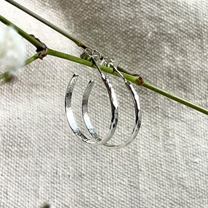 Sterling silver hoops, hoop studs, sustainable silver earrings, vegan jewellery, Cornish jewellery, textured silver hoops, ethical silver