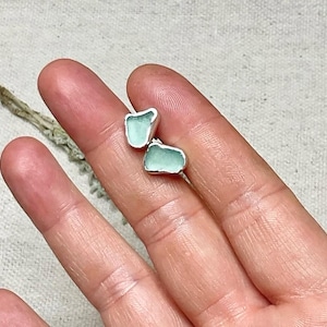 sea glass studs, sea glass earrings, silver sea glass stud, vegan silver stud earrings, Cornish sea glass silver studs, sea soul and sky