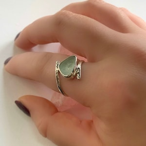 Customizable, Cornish, sea glass ring, sterling silver, hammered, wrap ring, vegan, handmade, recycled, other colors available